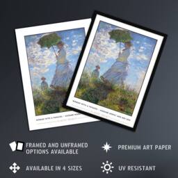 "Artery8 Claude Monet Woman With Parasol Madame Monet & Son Wall Art Print in Blue - Size: W12"" x H16""" - thumbnail 2