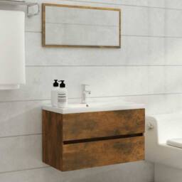Berkfield Home Practical 2 Piece Bathroom Furniture Set Smoked Oak Engineered Wood in Brown - thumbnail 2
