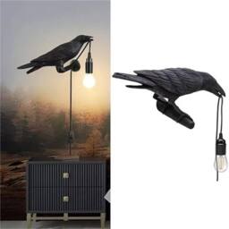 VOGREX 1PC Black Crow Resin LED Lamp E27 Modern Wall Light - thumbnail 6