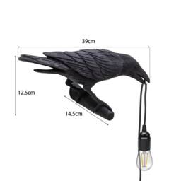 VOGREX 1PC Black Crow Resin LED Lamp E27 Modern Wall Light - thumbnail 2