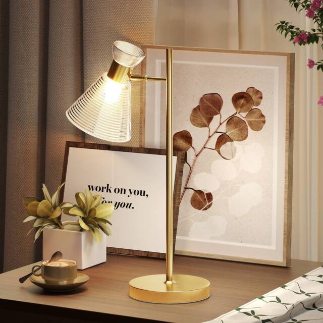 HOMCOM Table Lamp with Adjustable Head, Modern Bedside Lamp, Gold Tone - image 1