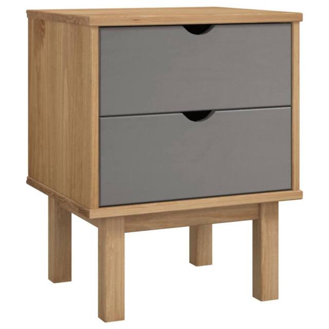 Berkfield Home Bedside Cabinet OTTA Brown&Grey 46x39.5x57 cm Solid Wood Pine in Grey - image 1