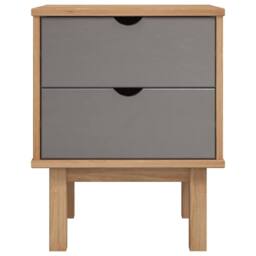 Berkfield Home Bedside Cabinet OTTA Brown&Grey 46x39.5x57 cm Solid Wood Pine in Grey - thumbnail 3