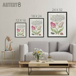 "Artery8 Tulip Ichneumon Wasp & Beans Calligraphy Framed Canvas Wall Art in White - Size: W12"" x H16""" - thumbnail 4