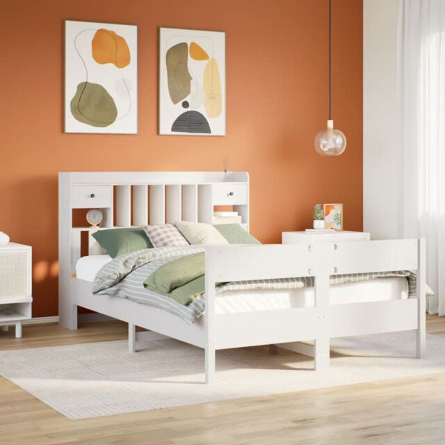 Berkfield Home Bookcase Bed without Mattress White 140x200cm Solid Wood Pine - Size: 140x200 cm - image 1