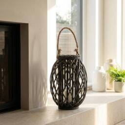 Garden Greatness Maison Woven Wicker Lantern in Black - Size: 1 Pack - thumbnail 1