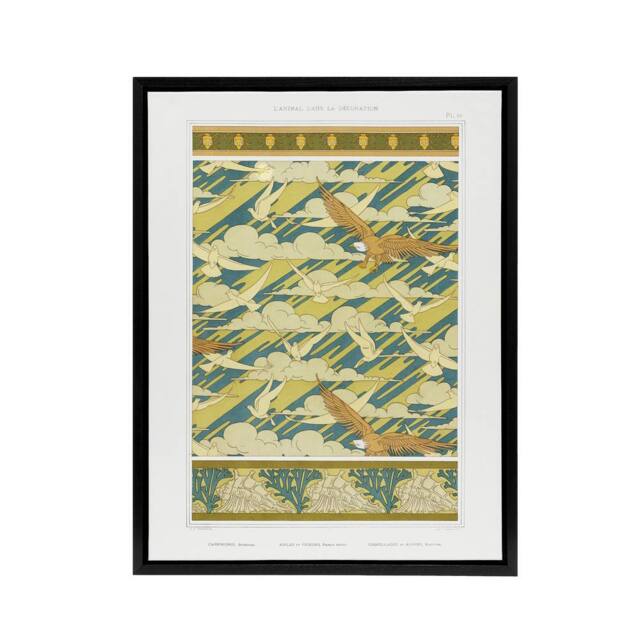 "Artery8 Eagles Doves Seashell Patterns Framed Canvas Wall Art Print Verneuil in Green - Size: W18"" x H24""" - image 1