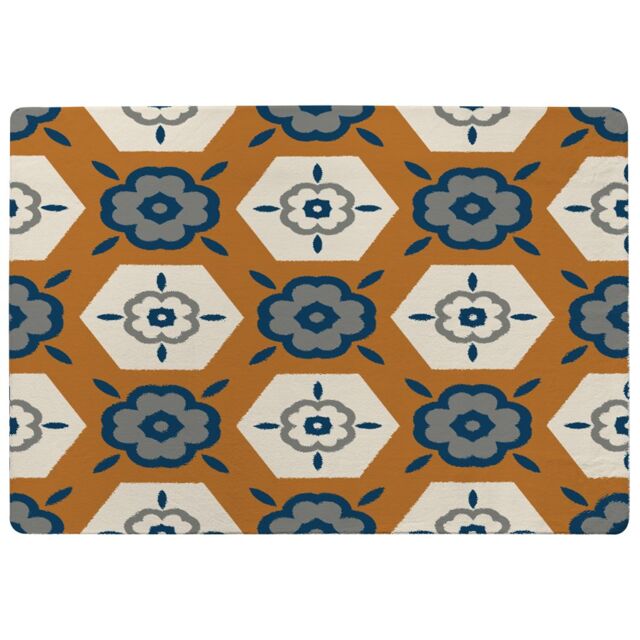 Benjamin Tate Design Rust Orange Background With Gray, Navy Blue & Beige Designer Rug in Natural - Size: Large - image 1
