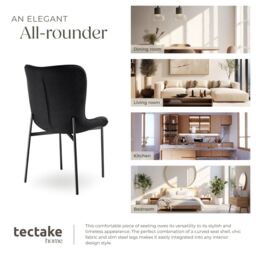 tectake Dining Chair Tessa Set Of 2 - Woven Fabric Black/Black in Black - Size: 2 Pack - thumbnail 7