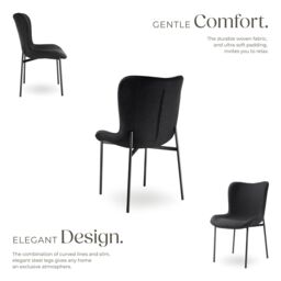 tectake Dining Chair Tessa Set Of 2 - Woven Fabric Black/Black in Black - Size: 2 Pack - thumbnail 3