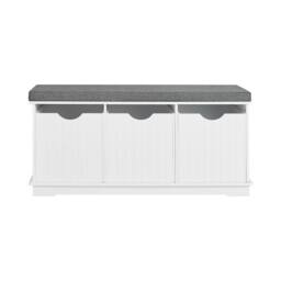 SoBuy Entrance Bench - Removable Cushion & 3 Storage Boxes in White - thumbnail 3