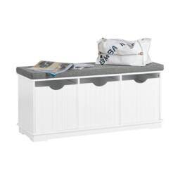 SoBuy Entrance Bench - Removable Cushion & 3 Storage Boxes in White - thumbnail 6