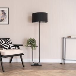 ValueLights Tavel Black Floor Lamp with Table & Black & Chrome Lamp Shade - thumbnail 3