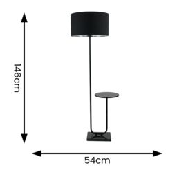 ValueLights Tavel Black Floor Lamp with Table & Black & Chrome Lamp Shade - thumbnail 4