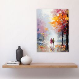 "Artery8 Wall Art Print Lovers Autumn Walk Painting Orange Pink Couple in Park Poster - Size: W18"" x H24""" - thumbnail 4
