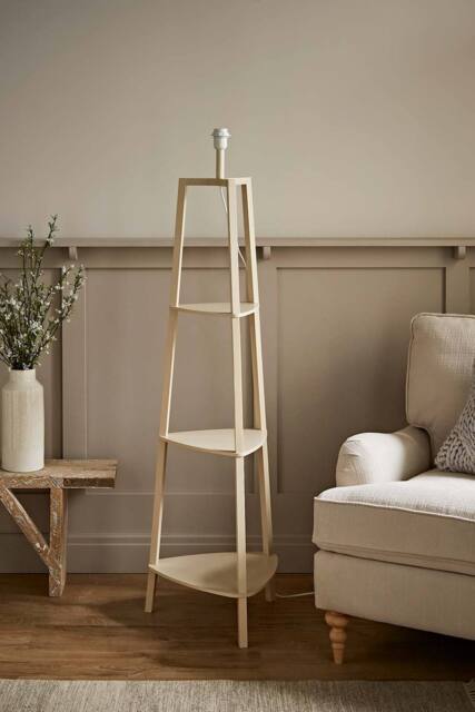 ValueLights Hiru 3 Tier Wooden Tripod Shelf Corner Floor Lamp Base in Cream - image 1