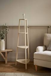 ValueLights Hiru 3 Tier Wooden Tripod Shelf Corner Floor Lamp Base in Cream - thumbnail 1