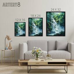 "Artery8 Jungle Waterfall Amazon Rainforest Framed Canvas Wall Art Print in Green - Size: W12"" x H16""" - thumbnail 4