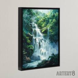 "Artery8 Jungle Waterfall Amazon Rainforest Framed Canvas Wall Art Print in Green - Size: W12"" x H16""" - thumbnail 2