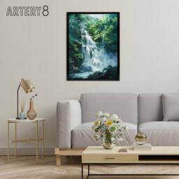 "Artery8 Jungle Waterfall Amazon Rainforest Framed Canvas Wall Art Print in Green - Size: W12"" x H16""" - thumbnail 3