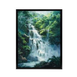 "Artery8 Jungle Waterfall Amazon Rainforest Framed Canvas Wall Art Print in Green - Size: W12"" x H16""" - thumbnail 1