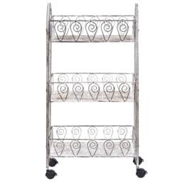 Wyld and Coco Heritage Home Iron 3-Tier Mobile Shelving Unit - Beige - thumbnail 3