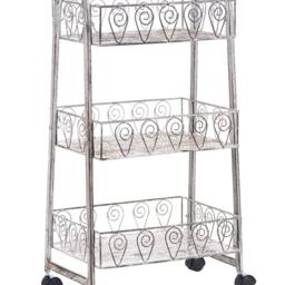 Wyld and Coco Heritage Home Iron 3-Tier Mobile Shelving Unit - Beige - thumbnail 2