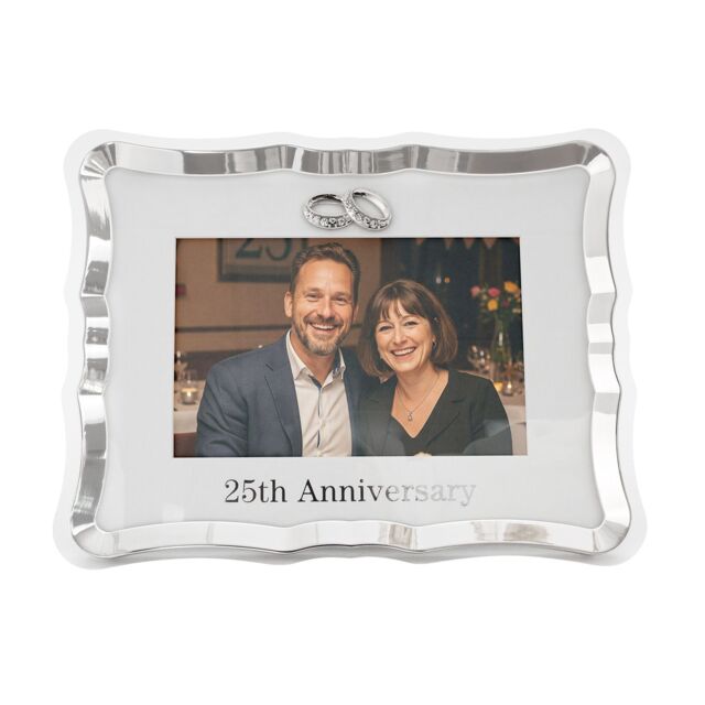 Happy Homewares Modern 25th Anniversary Picture Frame in Silver Plating with Rings - image 1