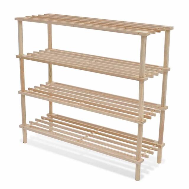 Berkfield Home 4-Tier Shoe Racks 2 pcs Solid Fir Wood in Beige