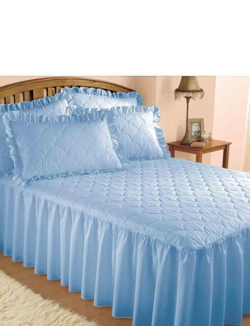 Chums Plain Quilted Bedspread with Pillow Shams sold separately in Blue - Size: Small Double - image 1