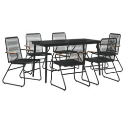 Berkfield Home 7 Piece Garden Dining Set Black PVC Rattan - thumbnail 3