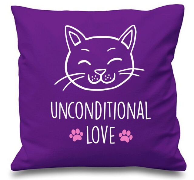 "60 SECOND MAKEOVER Purple Cushion Cover Cat Unconditional Love 16"" x 16"" Mum Friend Gift Decorative - Size: 40 cm x 40 cm"