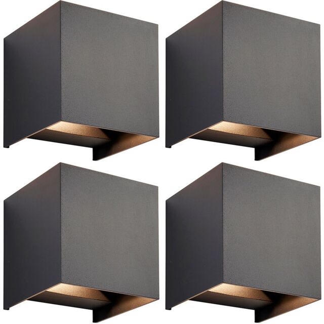 Loops 4 PACK Twin Outdoor IP44 Cube Wall Light - 2 x 5.5W CCT LED - Matt Black - image 1
