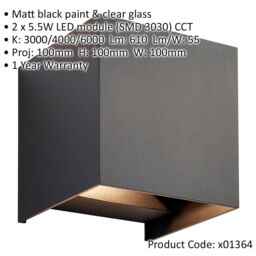 Loops 4 PACK Twin Outdoor IP44 Cube Wall Light - 2 x 5.5W CCT LED - Matt Black - thumbnail 2