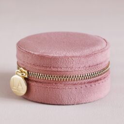 Lisa Angel Women's Rose Pink Velvet Round Travel Jewellery Case in Dusty Pink - thumbnail 2