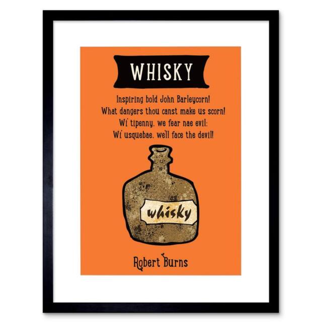 "Artery8 Whisky Robert Burns Bottle Scotland Usquebae Poem Framed Art Print in Orange - Size: W12"" x H16""" - image 1