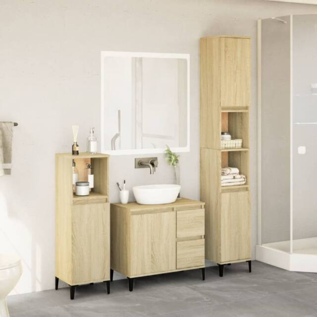 Berkfield Home Durable 3 Piece Bathroom Furniture Set Sonoma Oak Engineered Wood in Light Tan - image 1