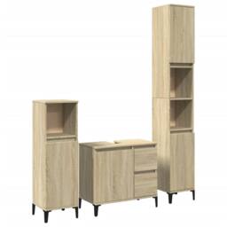 Berkfield Home Durable 3 Piece Bathroom Furniture Set Sonoma Oak Engineered Wood in Light Tan - thumbnail 3