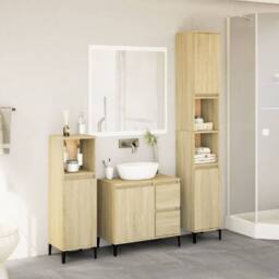 Berkfield Home Durable 3 Piece Bathroom Furniture Set Sonoma Oak Engineered Wood in Light Tan - thumbnail 1