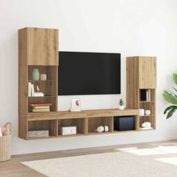Berkfield Home TV Cabinet with LED Lights Artisan Oak 40.5x30x102 cm in Brown - thumbnail 2
