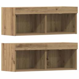 Berkfield Home TV Cabinet with LED Lights Artisan Oak 40.5x30x102 cm in Brown - thumbnail 8