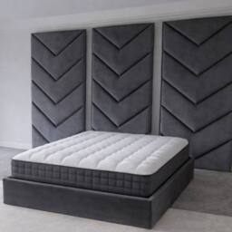 Stratus Interiors Optimus Luxury Velvet Bed Frame with Chevron Panel Headboard Set in Grey - Size: King - thumbnail 2