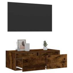 Berkfield Home TV Cabinet with LED Lights Smoked Oak 75x35.5x25 cm in Brown - thumbnail 5