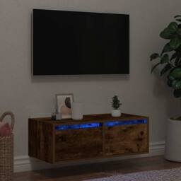 Berkfield Home TV Cabinet with LED Lights Smoked Oak 75x35.5x25 cm in Brown - thumbnail 2