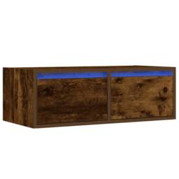 Berkfield Home TV Cabinet with LED Lights Smoked Oak 75x35.5x25 cm in Brown - thumbnail 1