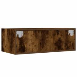 Berkfield Home TV Cabinet with LED Lights Smoked Oak 75x35.5x25 cm in Brown - thumbnail 9