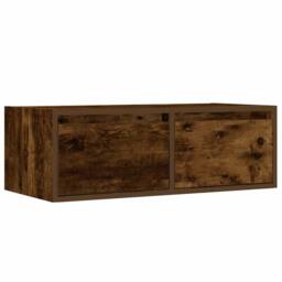 Berkfield Home TV Cabinet with LED Lights Smoked Oak 75x35.5x25 cm in Brown - thumbnail 6