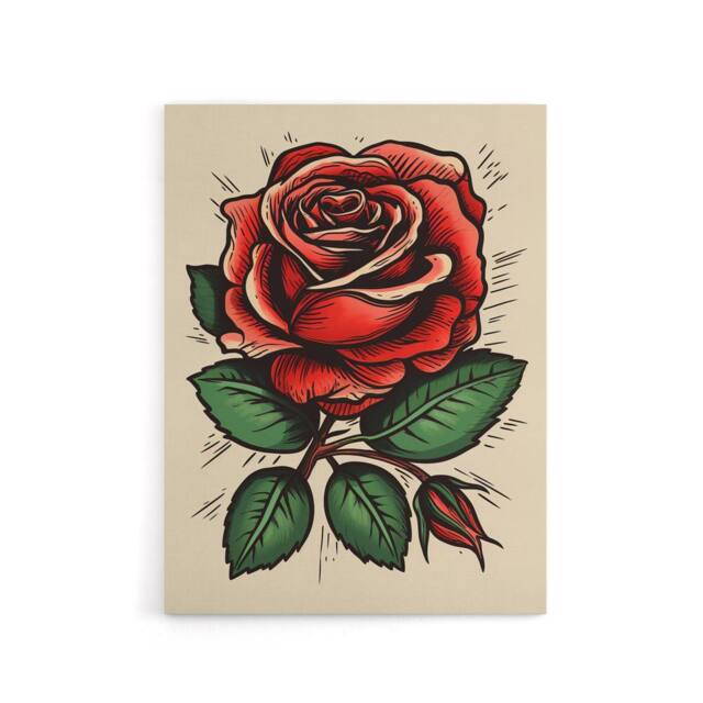 "Artery8 Rose Flower Old School USA Rockabilly Tattoo Canvas Wall Art Print in Red - Size: W18"" x H24""" - image 1