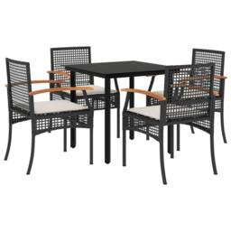 Berkfield Home Beautiful 5 Piece Garden Dining Set with Cushions Black Poly Rattan - thumbnail 3