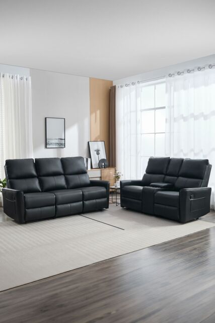 More4Homes Madrid 2+3 Seater W Console Manual Air Leather Recliner Sofa Set in Black - image 1